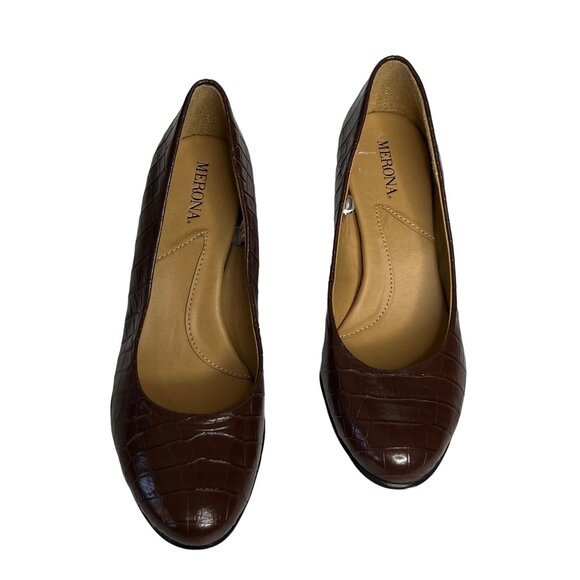 Merona Pumps Heels Shoes Womens Size 5.5 Brown Faux Leather Crocodile Print - Picture 3 of 11